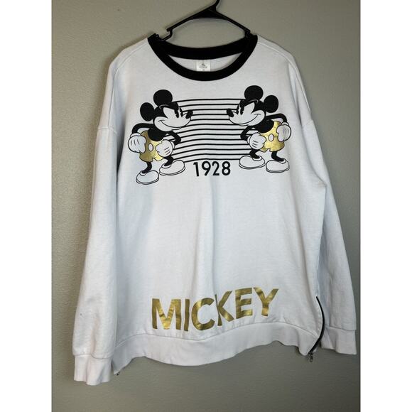 Mickey Mouse Sweatshirt Adult 2xl‎ White Gold Black 1928 Zippers Pullover Womens - Picture 1 of 7